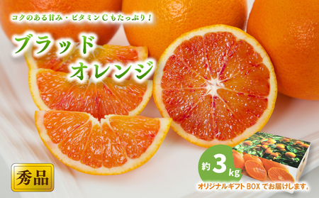 【先行予約】【2026年3月中旬から発送】 ブラッドオレンジ＜秀品＞ 約3kg (S-M / 21-25玉 ) ギフトBOX入り | みかん ブラッドオレンジ 秀品 ブラッドオレンジ 柑橘 タロッコ モロ みかん 贈答 ブラッドオレンジ みかん 贈答箱 愛媛県 松山市 ココオ Koko'o【KK313】