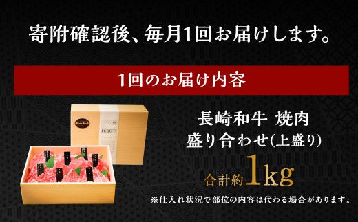 【全6回定期便】【上ランク】長崎和牛焼肉盛り合わせ (上盛り) 約1kg ヒレ ランプ マルシン 和牛 牛肉 牛 肉 お肉 長崎