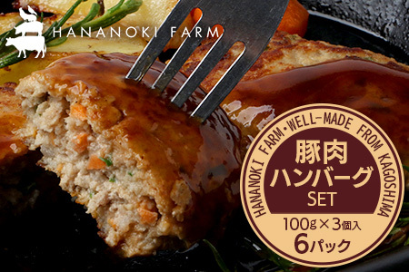 花の木農場 豚肉 ハンバーグ セット （100g×3個×6P） HK-4｜ 冷凍 ハンバーグ パック 豚肉 国産 ひき肉 お弁当 おかず 惣菜 手作り 農福連携 鹿児島県 南大隅町 第2花の木ファーム