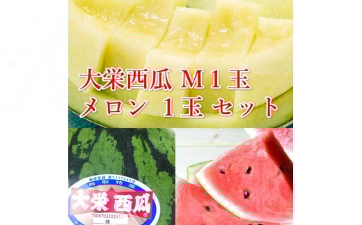 1000.【ふるさと納税】大栄西瓜 秀 1玉と旬のメロンセット※6月中旬～7月中旬頃に順次発送予定【西瓜 スイカ 果物 フルーツ くだもの 鳥取県 北栄町 おすすめ 人気 送料無料】