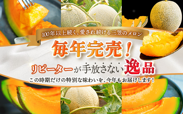 《2026年分受付中》大玉！とろける食感の北海道三笠メロン2玉入(3.2kg以上)【0106202】