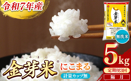 【定期便】BG無洗米・金芽米にこまる 5kg×3回 （隔月）計量カップ無し【令和7年産 2ヶ月に1回 6ヶ月 計15kg 東洋ライス 健康 島根県 安来市】【価格変更】【45-SS-20-2】
