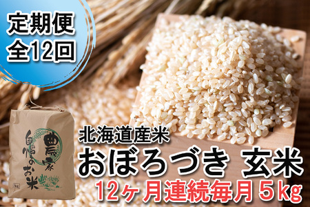 ＜ 定期便 12回 ＞ 北海道産 希少米 おぼろづき 玄米 5kg 北海道 新ひだか町 ＜ 10月中旬より発送開始 ＞