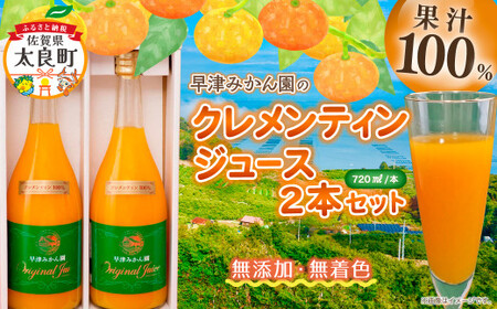 クレメンティンジュース 720ml 2本セット （贈答） 【2026年2月上旬～9月下旬発送予定】 みかん 柑橘 フルーツ ジュース 早津みかん園 佐賀県 太良町 ND13x1-1