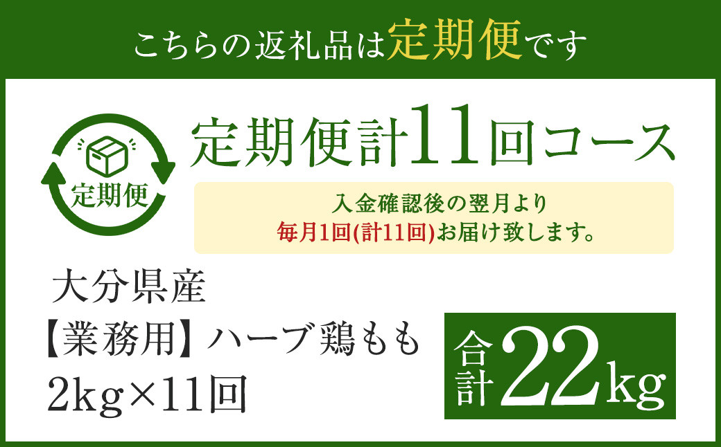 【1ヶ月毎11回定期便】 【業務用】 ハーブ鶏もも 計約22kg（約2kg×11回）