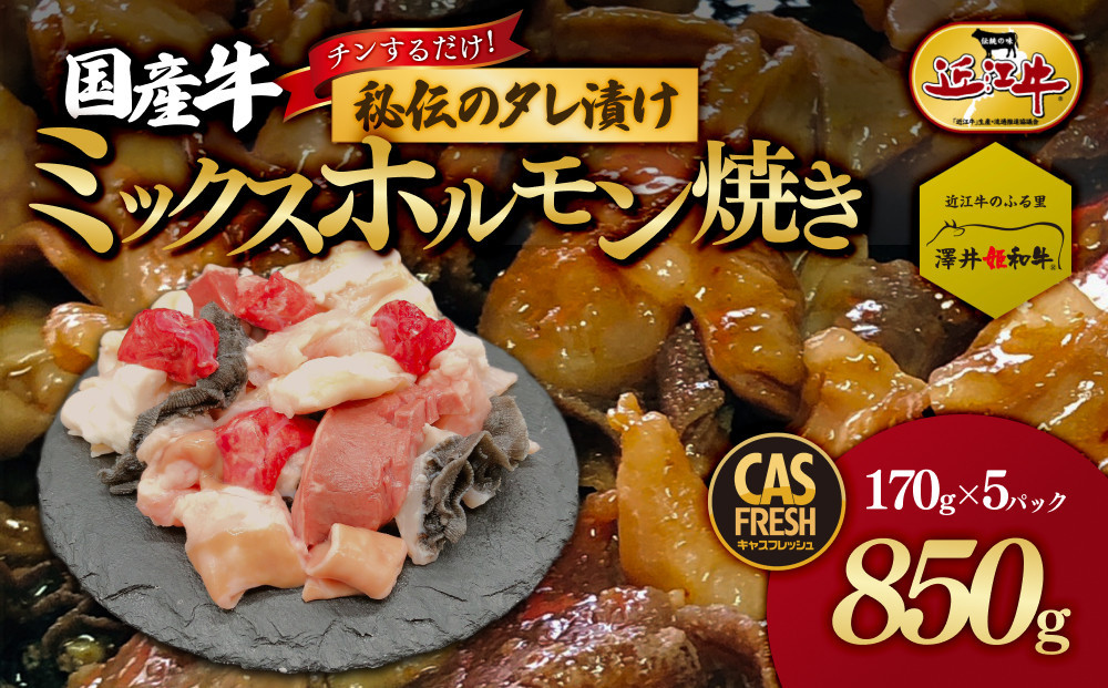 ＜チンするだけ！＞【秘伝のタレ漬け】国産牛ミックスホルモン焼き850ｇ（170ｇ×5パック）［鮮度を保つCAS冷凍］【 大阪府 門真市 】 272230_AS022