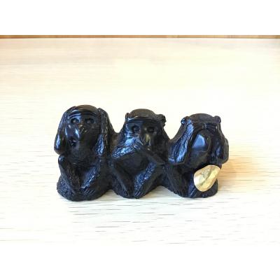 ふるさと納税 熊野市 那智黒石のまち熊野【仮谷梅管堂の三猿の置物】