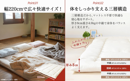 【柄ブルー】家族広々ワイド敷布団カバー付(220×200cm)_AG-J201-gbl_(都城市)  敷布団 ワイド 専用カバー付き 敷きふとん 日本製
