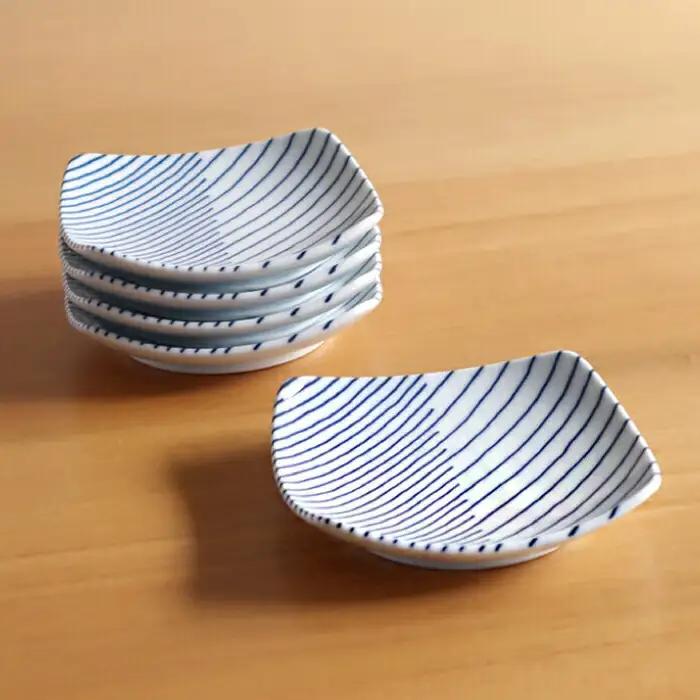 【白山陶器】【グッドデザイン賞】重ね縞 反角小皿 5枚セット【波佐見焼】[TA160]