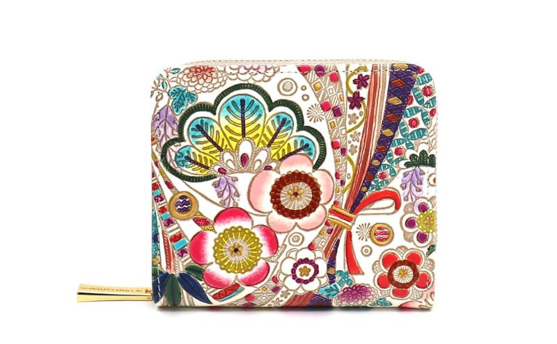 【文庫屋大関】二つ折りファスナーミニ財布 華熨斗【皮革工芸品】財布 二つ折り 小物 お札 カード 小銭 コンパクト 牛革 手作り 日本製 墨田区 東京都