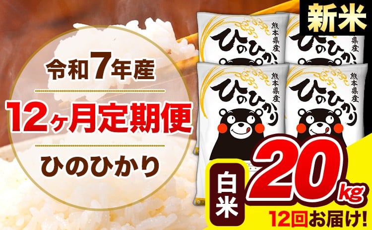 
            新米 令和7年産 ひのひかり 【12ヶ月定期便】 白米  20kg (5kg×4袋) 計12回お届け 《お申し込み月の翌月から出荷開始》 熊本県産 白米 精米 ひの 米 こめ お米 熊本県 長洲町
          