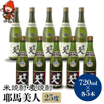 ふるさと納税 中津市 米焼酎・麦焼酎　耶馬美人25度　720ml×各5本