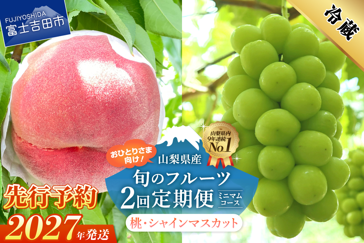 【2027年発送 先行予約】【ミニマム 2回定期便】厳選 旬のフルーツ定期便（桃3玉・シャインマスカット1房）