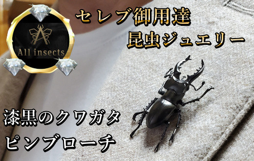 
クワガタピンブローチ　ブラックカラー　All insects　【セレブ御用達】【世界30個限定】【仕事運UP】今、世界中から熱視線を浴びている幻の昆虫アートジュエリー
