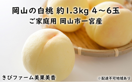 
桃［2023年先行予約］岡山の白桃 約1.3kg 4～6玉 ご家庭用 岡山市一宮産 きびファーム美果美香 [№5220-1329]
