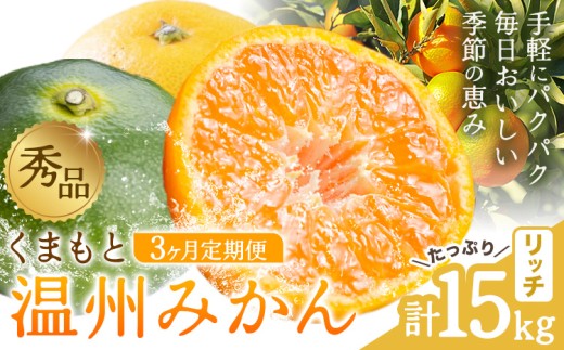 秀品 温州みかん 3ヶ月 定期便 リッチ 計15kg 日本フルーツ株式会社《10月上旬-12月末頃出荷》熊本県 荒尾市 みかん 温州みかん ミカン 蜜柑 柑橘類 極早生 早生 中生 果物 フルーツ