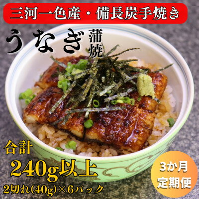 【ふるさと納税】【毎月定期便】三河一色産 備長炭手焼き 魚しげのこだわりのうなぎ 蒲焼 2切れ×6パック全3回【配送不可地域：離島】【4062582】
