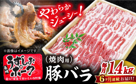【訳あり】【月1回1.4kg×6回定期便】長崎うずしおポーク バラ（焼肉用）計8.4kg＜スーパーウエスト＞ [CAG114]