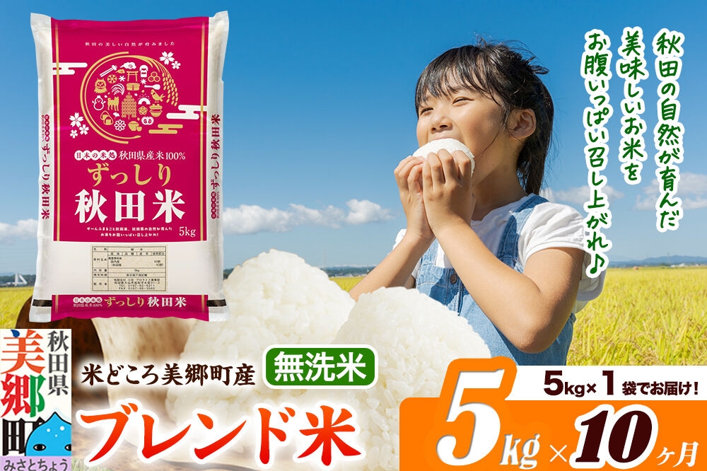 
                  米《定期便10ヶ月》ブレンド米【無洗米】精米 5kg（5kg×1袋）秋田県美郷町産 [5kg袋 お米 こめ ご飯 ごはん 米どころ 秋田県産 美郷町]
                