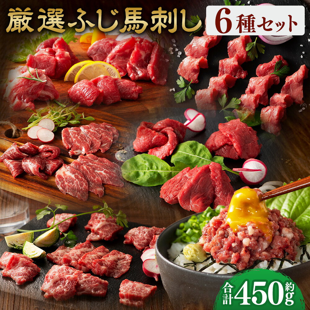 【ふるさと納税】【熊本特産】厳選ふじ馬刺し6種セット（ふじ馬刺し大トロ・中トロ・ヒレ・ランプ・上赤身・ネギトロ） 合計：約450g 馬刺し 馬刺 馬肉 お肉 大トロ 中トロ ヒレ シャトーブリアン ランプ 上赤身 ネギトロ たれ付き 食べ比べ セット 詰合せ 冷凍 送料無料