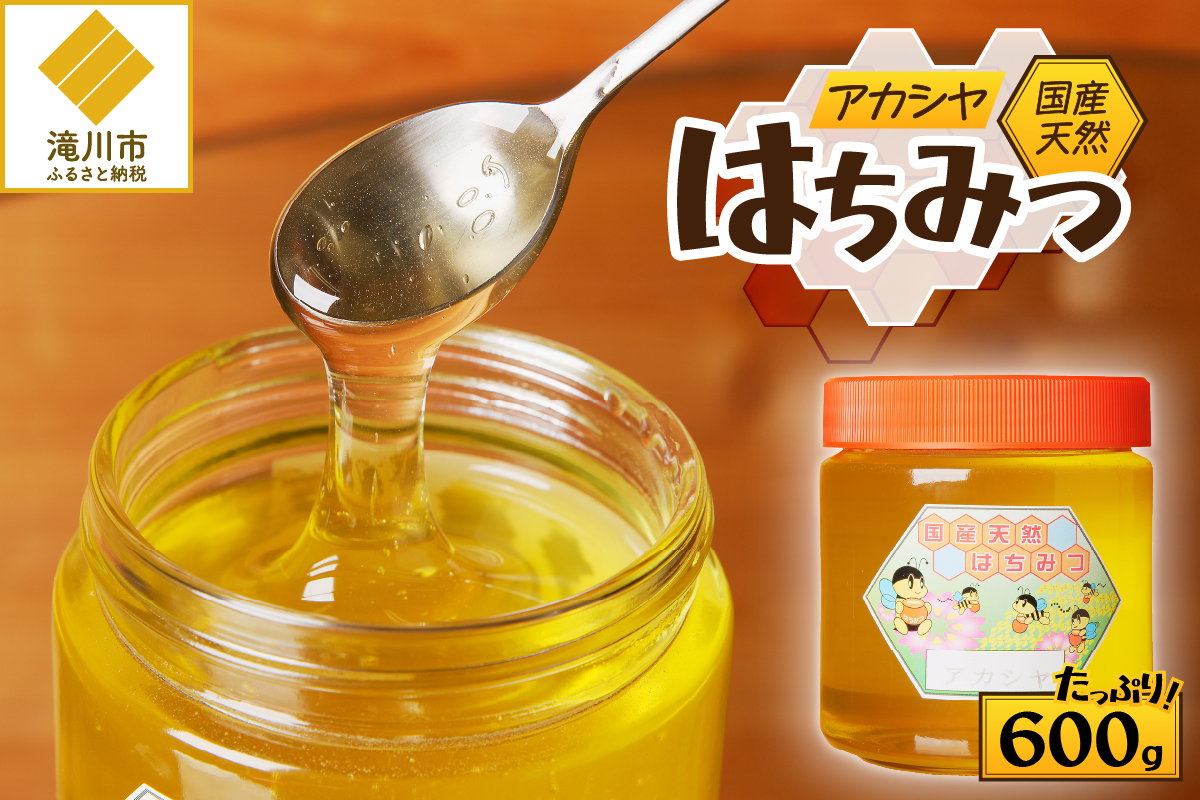 【北海道滝川産】高見養蜂場の純粋はちみつ(アカシヤ600g×1本)｜国産 日本製 天然 無添加 純粋 非加熱 生はちみつ ミツバチ ハニー 栄養 健康 美容 ビタミン ミネラル 抗生物質 プロポリス アミノ酸 濃厚 ギフト 贈答-