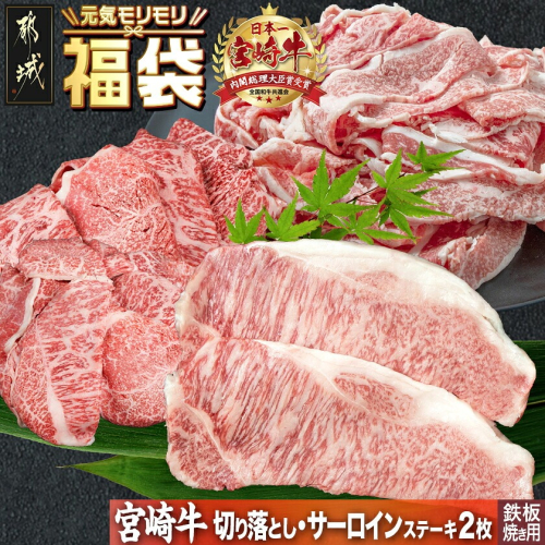【元気モリモリ福袋】宮崎牛切り落とし・鉄板焼き用サーロイン2枚セット_AE-2501