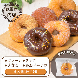 i1041-A ドーナツセット(4種・計12個) ドーナツ 豆乳 豆腐 お菓子 スイーツ どーなつ チョコ あんドーナツ あんこ プレーン きなこ 米油 【パティスリータンプルタン】