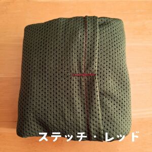 メッシュのエコバッグ【カーキ】 enmusubi ステッチレッド