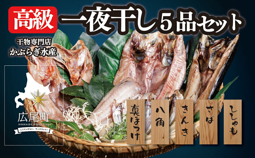 【ふるさと納税】北海道十勝広尾町　干物専門店かぶらぎ水産の高級魚一夜干し5品セット（真ほっけ、八角、きんき、さば、ししゃも）