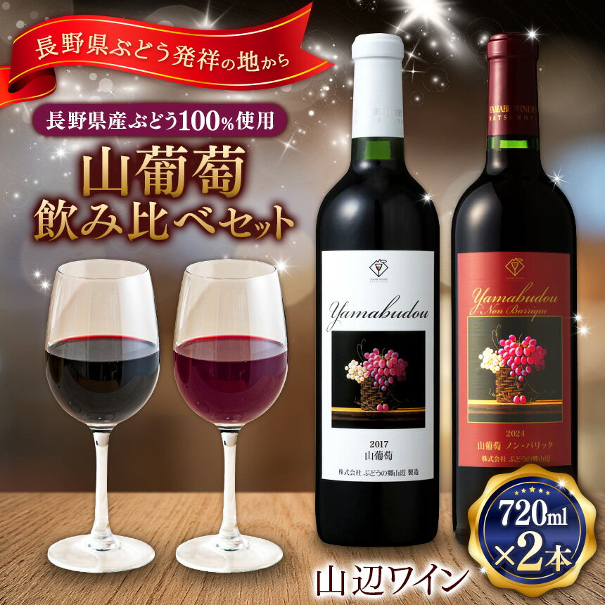 【ふるさと納税】【山葡萄飲み比べセット】山辺ワインセット720ml×2本(山葡萄×山葡萄ノン・バリック)｜ワイン 飲み比べ お酒 辛口 セット 信州 上品 ぶどう 長野県 松本市 希少価値 わいん 酒 おさけ さけ 山葡萄 やまぶどう