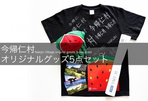 今帰仁村オリジナルグッズ５点セット（Tシャツ、スイカキャップ、ハガキ、ポスター、クリアファイル）