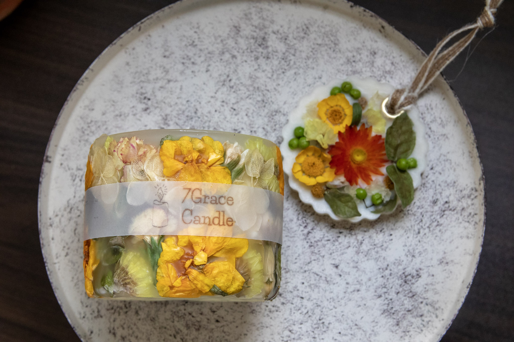 ボタニカルキャンドルとアロマサシェのセット イエロー / インテリア 雑貨 ドライフラワー ハンドメイド プレゼント ギフト