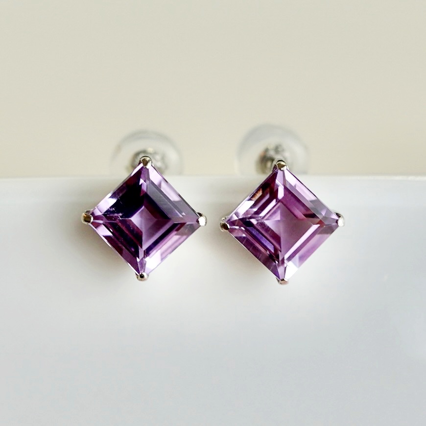 【ジュエリー】Pt900 プラチナ アメシスト 一粒石 ピアス スクエアカット 6mm 保証書付 SIA-3321
