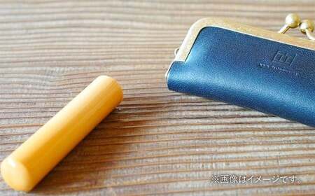 実印 印鑑ケース付き イタリアンオイルレザーのがま口印鑑ケース ネイビーカラー13.5mm 黒水牛 （印鑑ケース1個・印鑑1本） 牛革 革 オイルレザー イタリアンレザー 天然皮革 水牛 牛の角