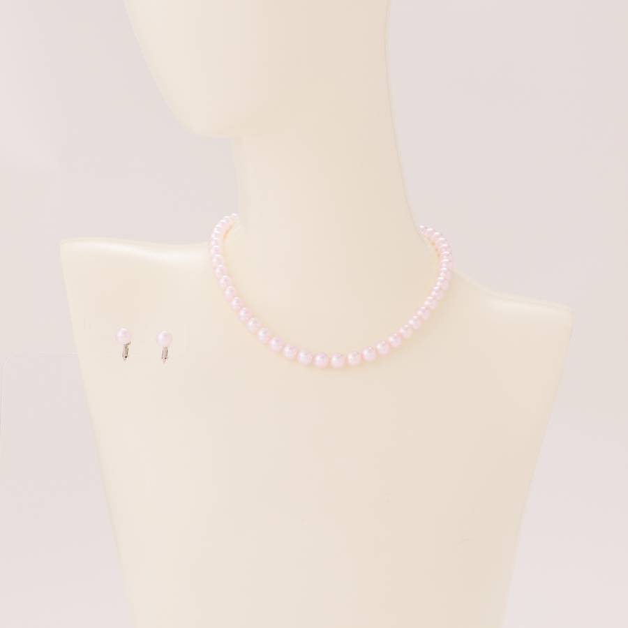 アコヤパール　ネックレス・イヤリングセット（E8.0ｍｍ）セット（ピンク）３　鑑別書付(MKhp-017)