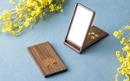 木象嵌 スタンドミラー 岩手県北上市 夢工房 E0300 木細工 お祝い 記念日 プレゼント ウォールナット 無垢材