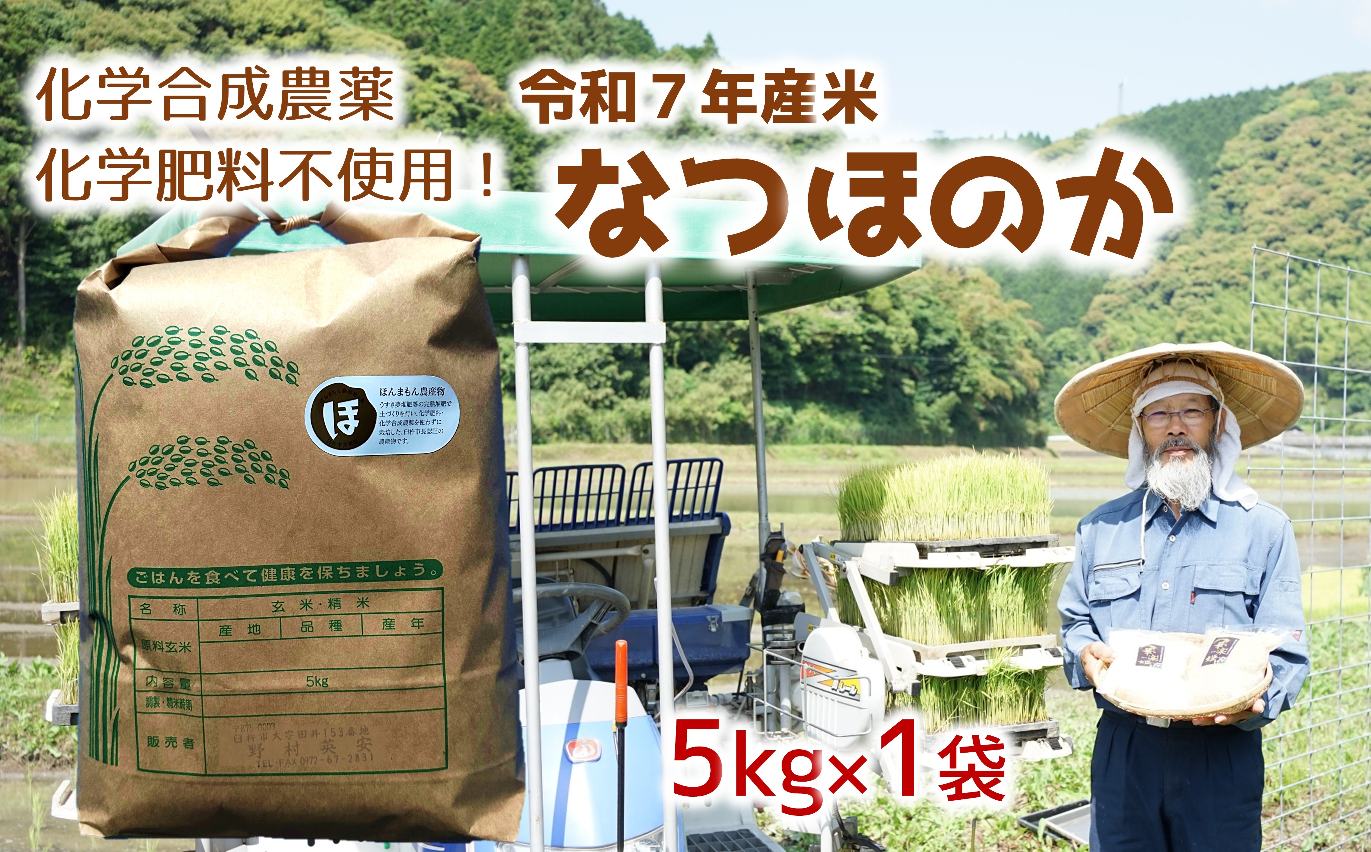 
            [オーガニック太陽]令和7年産米なつほのか 5kg 化学肥料等を使わずに育てたから安心安全！
          