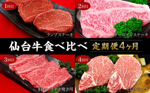 
牛肉 定期便 食べ比べ 2kg ( 4種 × 4ヶ月 ) 仙台牛 登米産
