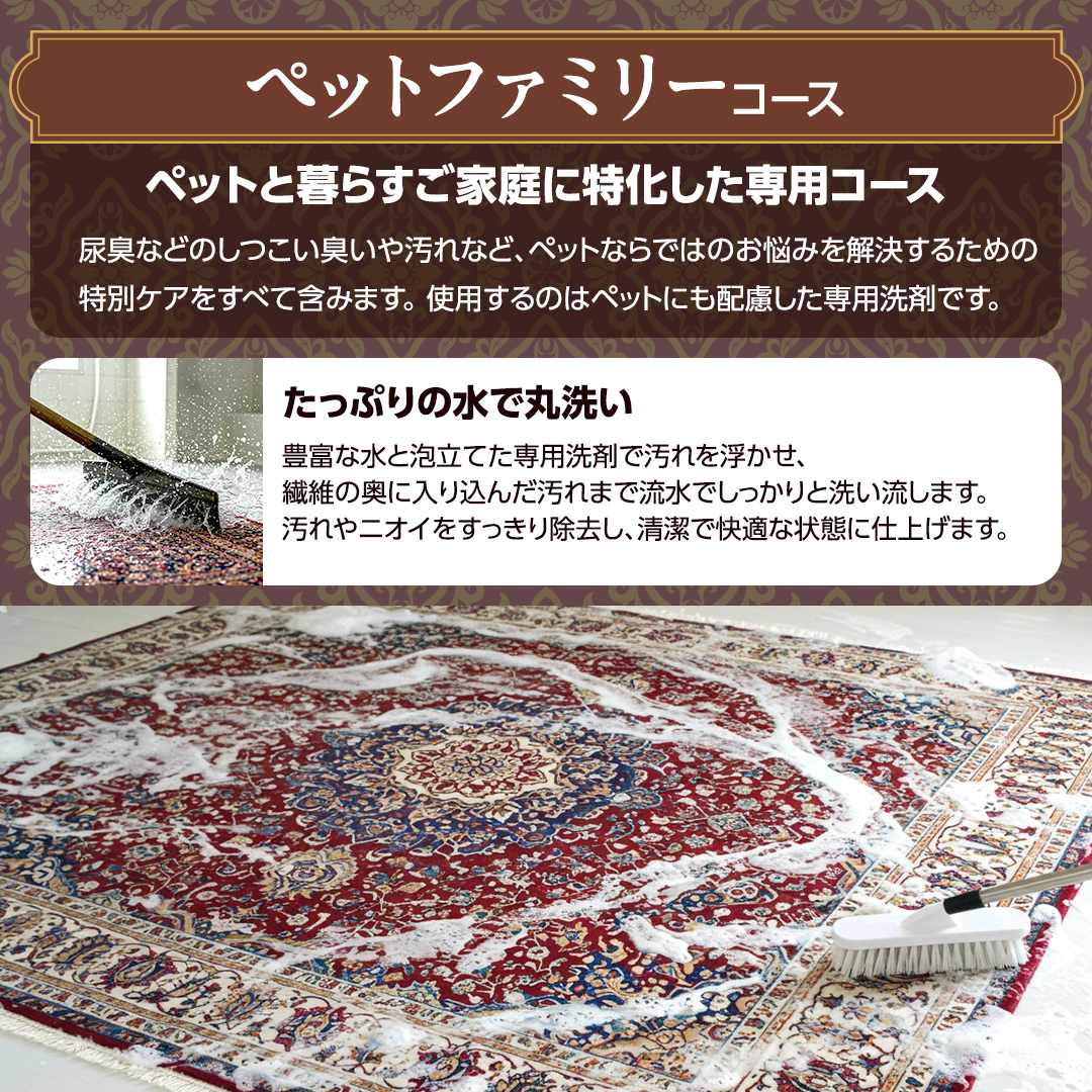 宅配 絨毯 クリーニング チケット │ ペットファミリーコース（2平米以内）約100cm×200cm 宅配 クリーニング 洗濯 洗浄 清潔 じゅうたん ラグ カーペット 丸洗い マット ニオイ対策 大