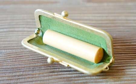 実印 印鑑ケース付き イタリアンオイルレザーのがま口印鑑ケース グリーンカラー15mm 上柘 （印鑑ケース1個・印鑑1本） 牛革 革 オイルレザー イタリアンレザー 天然皮革 柘の木