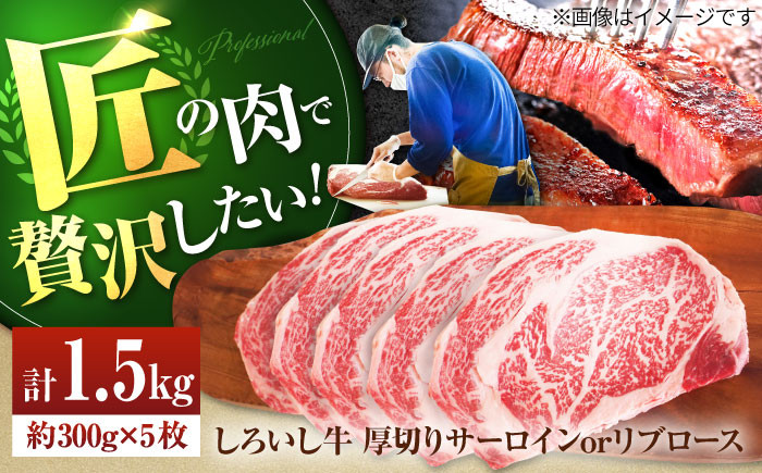 
            【牧場直送】佐賀県産 しろいし牛 厚切りステーキ（サーロインorリブロース） 計1.5kg（約300g×5枚）【有限会社佐賀セントラル牧場】 [IAH040]
          