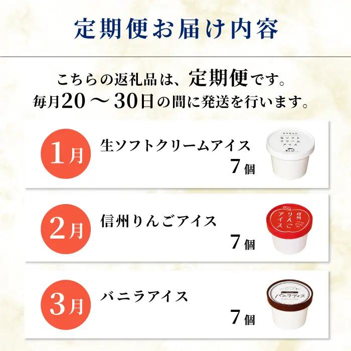  全3回★3種類のアイス定期便☆2027年1月発送～ 南信州根羽村産アイス が毎月7個届く！ 合計21個 アイス アイスクリーム ソフトクリーム バニラアイス りんご 果物 ジャム 長野県 根羽村 ソ