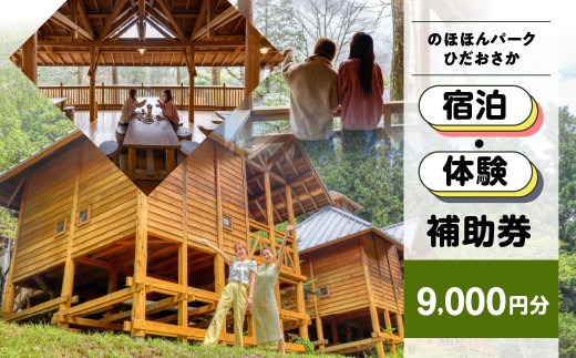 【のほほんパークひだおさか】宿泊・体験補助券（9,000円分）キャンプ 体験 アウトドア ログハウス バンガロー 旅行 下呂市 宿泊券 小坂 宿泊