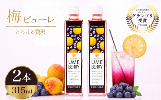 無添加 梅ベリーピューレ UMEBERRY 2本セット 315ml×2本 5倍希釈 南高梅 梅シロップ フルーツ 果物 梅ソーダ うめ 完熟梅 ブルーベリー ジュース ピューレ 梅ジュース  梅 果肉 常温 炭酸水 炭酸割 瓶 贈り物 贈答用 ギフト プレゼント 割材 お酒 おさけ 焼酎 カクテル 人気 ランキング お中元 お歳暮 京丹波 京都