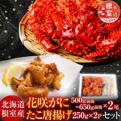 ふるさと納税 根室市 【北海道根室産】花咲かに500g〜650g×2尾、たこ唐×2P C-36075