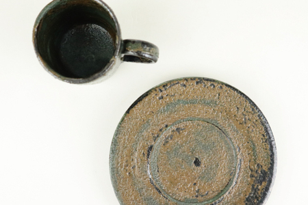 AT002　益子焼　大塚雅淑　デミタスカップ＆ソーサー2組