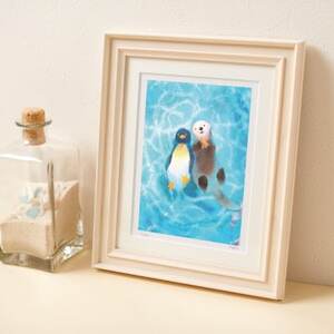 イラスト作家「菜生」アートフレーム〈みなものおしゃべり〉ペンギン【1569228】