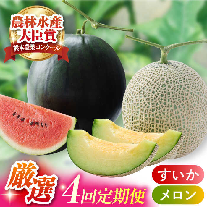 【ふるさと納税】【先行予約】【4回定期便】スイカ・メロン 厳選定期便 化粧箱入り 旬 果物 贈答用 くだもの フルーツ すいか 西瓜 小玉 大玉 黒小玉 アールスメロン セット ブランド 人気 産地直送 甘い 糖度 おすすめ 熊本県 山鹿市 定期 4ヶ月【前田ファーム】[ZCM013]
