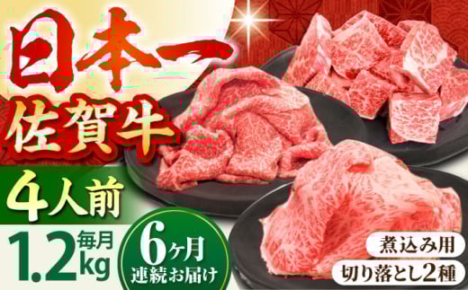 【全6回定期便】4人家族向け 佐賀牛 普段使いセットA ( 切り落とし・角切り ) 【田中畜産牛肉店】 [HBH036]