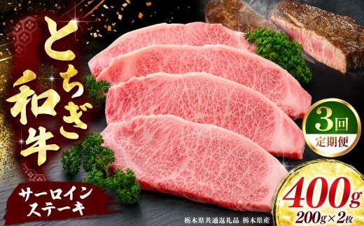 《定期便3回》【とちぎ和牛】牛肉 サーロインステーキ 200g×2P  《栃木県共通返礼品 栃木県産》
